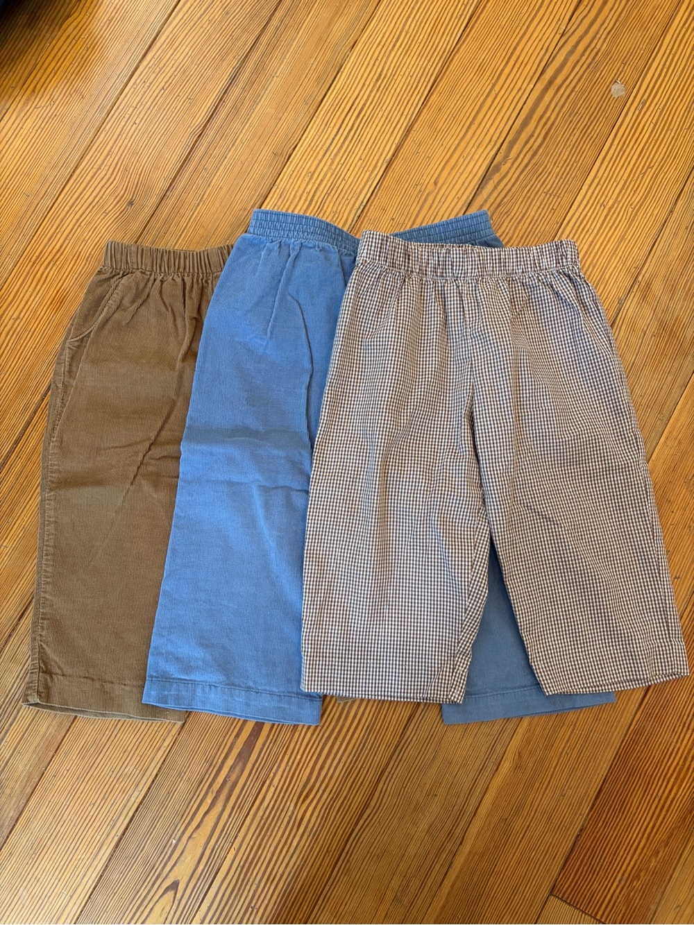 Boys Elastic-Waist Pants — Brown, Blue & Brown Gingham